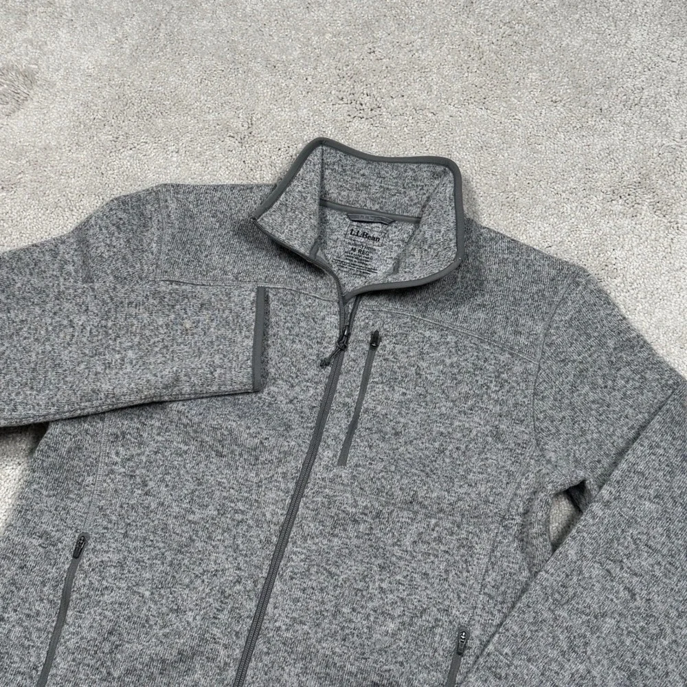 LL Bean Mens Sweater Fleece Full Zip Jacket Gray Heather Slightly Fitted Medium